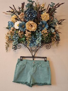 LOFT Seafoam Green Frayed Hem Denim Shorts. 2 Available Sizes 27, 28